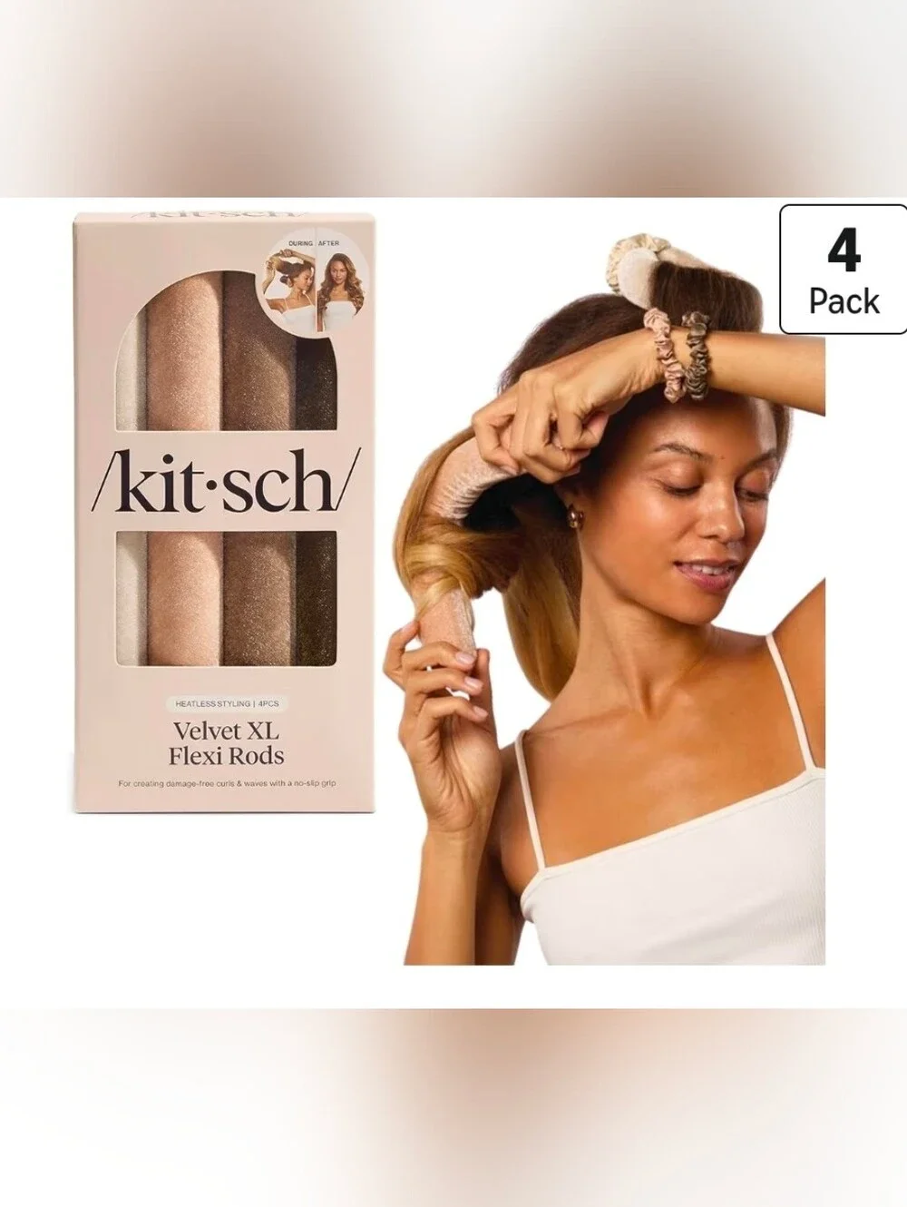 Kitsch Velvet Jumbo Flexi Rods, Heatless Curling Rods - 4-Pack
